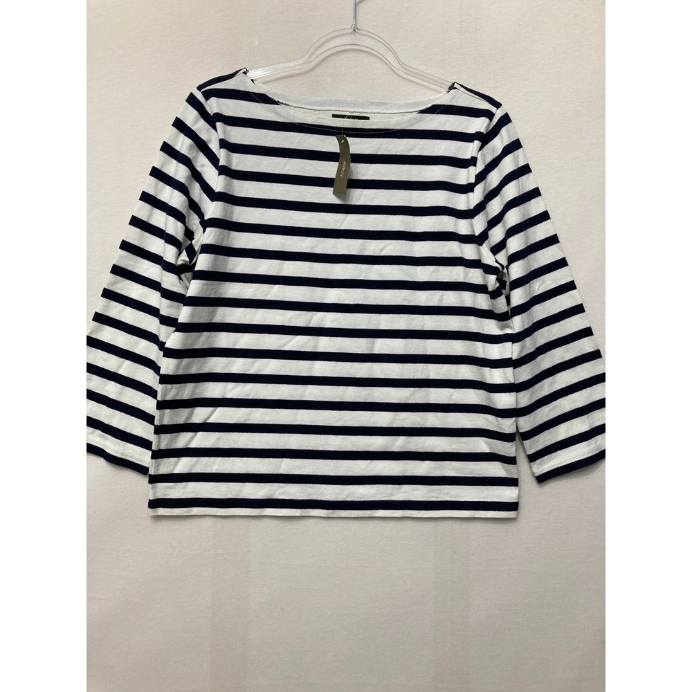 New J.Crew Boatneck Striped Top Medium Nautical Cotton Stretch Knit